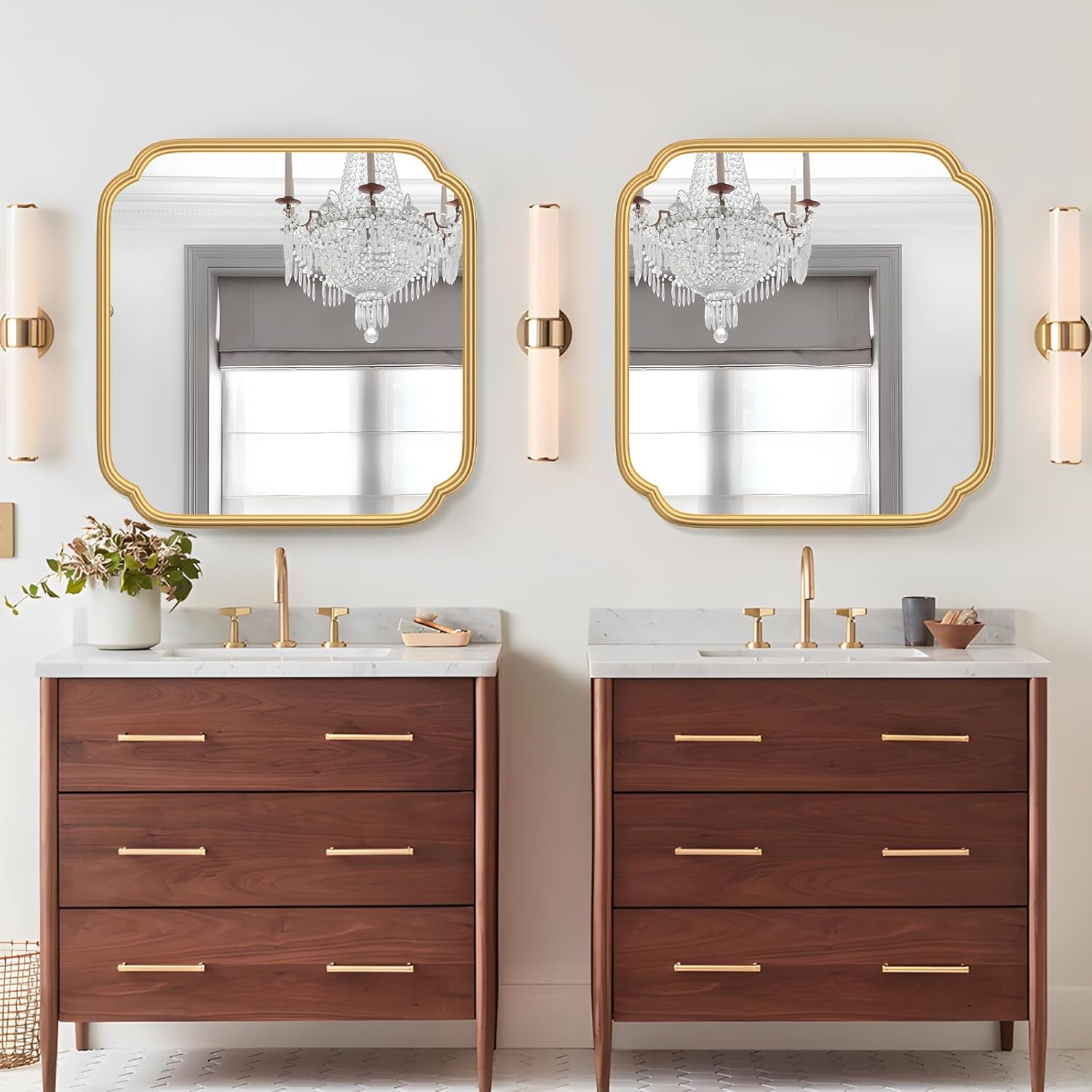 Gold Bathroom Mirror for Wall 24 x 24 Modern Rounded Corner Square Mirror with Non-Rusting Iron Metal Framed Bathroom Vanity Mirror for Over Sink Wall Decor Horizontal/Vertical